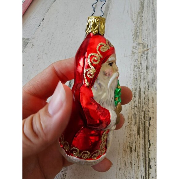Vintage inge glas Santa Father tree gold glitter ornament Xmas tree - Picture 5 of 8